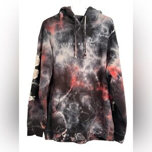 Tie -Dye Black Red Lightning Hoodie Large " CIVIL REGIME" Streetwear Patchwork